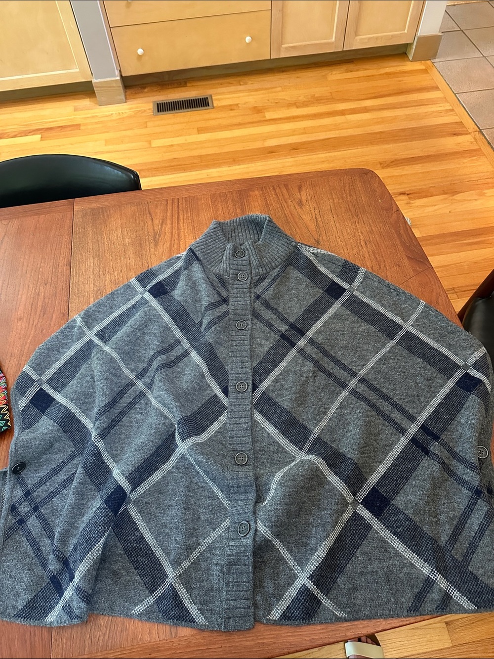 Barbour Gray and Navy Winter Tartan Button-Front Cape Sweater